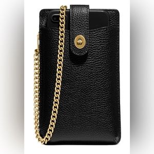 COACH, Polished Pebble Leather Phone Crossbody, Black, NWT